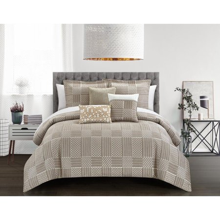 FIXTURESFIRST 6 Piece Jodee Comforter Set, Beige - Queen Size FI2085504